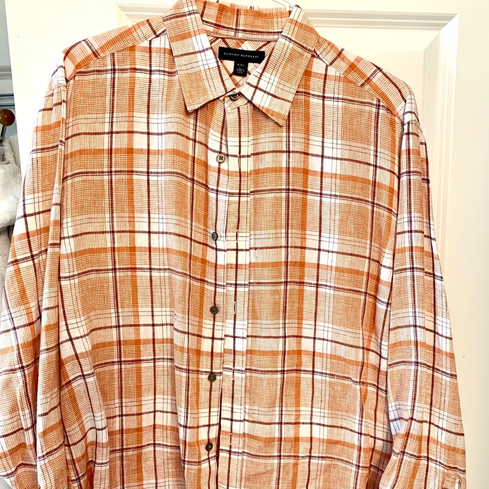 Banana Republic Orange & Burgandy Linen Shirt L